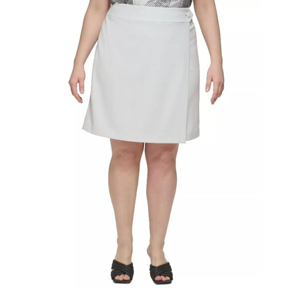 CALVIN KLEIN Plus and Petite Size Scuba-Crepe A-Line Wrap White Skirt NWT - Picture 1 of 6